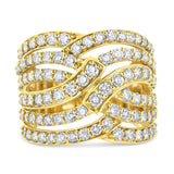 10K Yellow Gold 3.00 Cttw Diamond Multi Row Bypass Wave Cocktail Band Ring (J-K Color, I1-I2 Clarity) - Size 7