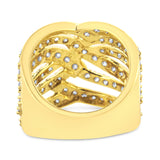 10K Yellow Gold 3.00 Cttw Diamond Multi Row Bypass Wave Cocktail Band Ring (J-K Color, I1-I2 Clarity) - Size 7