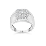 Men's .925 Sterling Silver 1/2 Cttw Multi-Diamond Hexagon Frame Ring (I-J Color, I3 Clarity) - Ring Size 10
