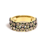 10K Yellow Gold Plated Sterling Silver 1 1/2 Cttw Brown Diamond Scalloped Band Ring