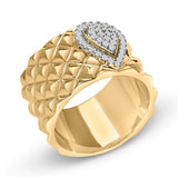 14K Yellow Gold Plated Sterling Silver 1/4 Cttw Diamond Teardrop Textured Band Ring