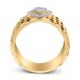 14K Yellow Gold Plated Sterling Silver 1/4 Cttw Diamond Teardrop Textured Band Ring