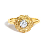 14K Yellow Gold Plated Sterling Silver 1/3 Cttw Lab Grown Diamond Floral Motif Solitaire Ring
