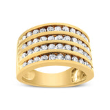 10K Yellow Gold Plated .925 Sterling Silver 1 1/2 Cttw Diamond 4 Row Channel Band Ring (Champagne Color, I2-I3 Clarity) Size 7