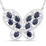 2.16 Carat Genuine Blue Sapphire and White Zircon .925 Sterling Silver Necklace