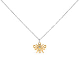 14K Yellow Gold Plated Sterling Silver Diamond Accent Bee Pendant Necklace