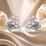 925 Sterling Silver Earrings with Pavé Setting, Oxidized Silver, Enamel - 1.0 x 1.1 cm for Women
