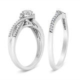 .925 Sterling Silver 1/3 Cttw Composite Diamond Frame Bypass Bridal Set Ring and Band (I-J Color, I2-I3 Clarity) - Ring Size 7