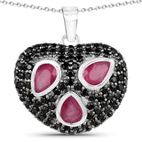 3.28 Carat Genuine Ruby and Black Spinel .925 Sterling Silver Pendant