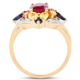 14K Yellow Gold Plated 3.76 Carat Genuine Multi Stone .925 Sterling Silver Ring