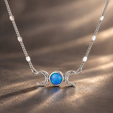 925 Sterling Silver White Gold Plated Synthetic Opal 40+5cm Pendant Necklace for Women