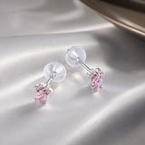 925 Sterling Silver Earrings with Plated Platinum and Pavé Set CZ, 0.4cm for Women