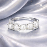 925 Sterling Silver White Gold Plated Freshwater Pearl Ring Size 6 for Women