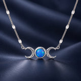 925 Sterling Silver White Gold Plated Synthetic Opal 40+5cm Pendant Necklace for Women