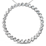 .925 Sterling Silver 3/4 Cttw Round Diamond Spiral Curved Circle Pendant 18" Necklace (I-J Color, I3 Clarity)