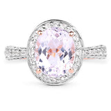 14K Rose Gold Plated 3.86 Carat Genuine Kunzite and White Zircon .925 Sterling Silver Ring