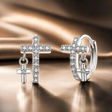 925 Sterling Silver Earrings with Pavé Setting CZ in White Gold, Size 13*8mm for Women