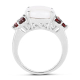 3.58 Carat Genuine Opal & Garnet .925 Sterling Silver Ring