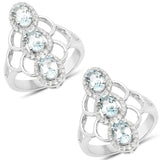 1.54 Carat Genuine Aquamarine and White Zircon .925 Sterling Silver Ring