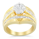 14K Yellow Gold 2-1/3 Cttw Diamond Cluster Channel Set Chevron Shaped Band Engagement Ring & Wedding Band Set