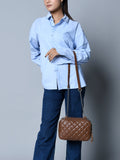 Mini Quilted Crossbody Bag, Rich Brown