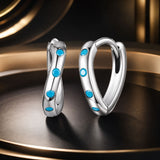 925 Sterling Silver Earrings with Synthetic Turquoise, Oxidized Finish, Size 12*2mm, Women