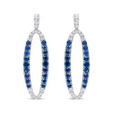 18K White Gold 1.11 Cttw Blue Round Diamond and Blue Sapphire Openwork Oval Shaped Dangle Earrings (F-G Color, VS1-VS2 Clarity)