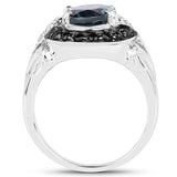 4.27 Carat Genuine London Blue Topaz, Black Spinel & White Topaz .925 Sterling Silver Ring