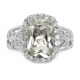 3.94 Carat Genuine Green Amethyst and White Topaz .925 Sterling Silver Ring
