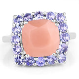 6.70 Carat Genuine Peach Moonstone and Tanzanite .925 Sterling Silver Ring