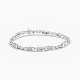 14K White Gold 1.0 Cttw Invisible Set Princess Cut Diamond Alternating Station and Link Tennis Bracelet (I-J Color, I1-I2 Clarity) - Size 7.25" Inches