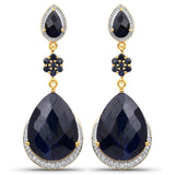 30.04 Carat Dyed Sapphire, Blue Sapphire and White Topaz .925 Sterling Silver Earrings