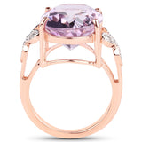 18K Rose Gold Plated 10.50 Carat Genuine Pink Amethyst and White Topaz .925 Sterling Silver Ring