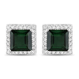 1.55 Carat Genuine Green Tourmaline and White Diamond 14K White Gold Earrings