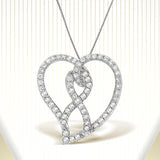 14K White Gold 1.0 Cttw White Diamond Awareness Ribbon & Open Heart 18" Pendant Necklace (H-I Color, I1-I2 Clarity) - White Diamond Ribbon