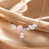 925 Sterling Silver Necklace with CZ & Resin Pendant, 18x39mm, Plated with White Gold