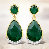 6.10 Carat Dyed Emerald and White Diamond .925 Sterling Silver Earrings