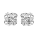 .925 Sterling Silver Round-Cut Diamond Accent Swirl Square Knot Stud Earrings (H-I Color, I2-I3 Clarity)