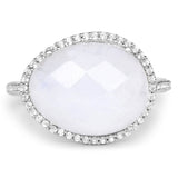 7.33 Carat Genuine White Rainbow Moonstone And White Topaz .925 Sterling Silver Ring
