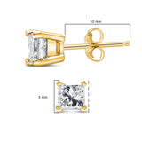 IGI Certified 14k Yellow Gold 1/3 Cttw 4-Prong Set Princess-Cut Solitaire Diamond Push Back Stud Earrings (Q-R Color, I1-I2 Clarity)