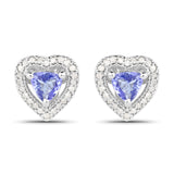 1.20 Carat Genuine Tanzanite & White Diamond .925 Sterling Silver Earrings