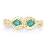 0.35 Carat Genuine Zambian Emerald and White Diamond 14K Yellow Gold Ring