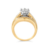 14K Yellow Gold 2-1/3 Cttw Diamond Cluster Channel Set Chevron Shaped Band Engagement Ring & Wedding Band Set