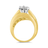 14K Yellow Gold 2-1/3 Cttw Diamond Cluster Channel Set Chevron Shaped Band Engagement Ring & Wedding Band Set