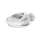 14K White Gold 1.0 Cttw Round and Baguette Diamond Cluster Bridal Set