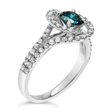 14K White Gold 1-1/3 Cttw White & Blue Diamond Interweaving Double Halo Cocktail Statement Ring (G-H and Fancy Blue Color, SI2-I1 Clarity) - Size 6