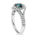 14K White Gold 1-1/3 Cttw White & Blue Diamond Interweaving Double Halo Cocktail Statement Ring (G-H and Fancy Blue Color, SI2-I1 Clarity) - Size 6