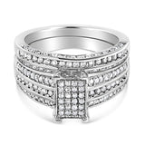 .925 Sterling Silver 3/4 Cttw Prong Set Round Diamond Composite Engagement Ring and Band Set (I-J Color, I3 Clarity) - Size 6.5