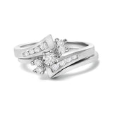 14K White Gold 3/8 Cttw Diamond Swirl Engagement Bridal Ring Set