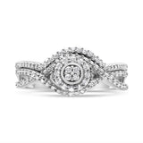 .925 Sterling Silver 1/6 Cttw Diamond Composite Halo and Split Shank Bridal Set Ring and Band  (I-J Color, I3 Clarity) - Size 7